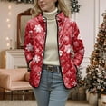 thumbnail image 5 of felwors Women's Christmas Snowflake Print Quilted Jacket - Snap Button Front Fall Winter Coat Watermelon Red, L, 5 of 8