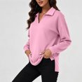 thumbnail image 7 of Dolkfu Long Sleeve Tops for Women Trendy Retro Pink V-Neck Sweatshirt Modern Relaxed Fit Solid Romance Sweatshirts & Hoodies Pink,XXL, 7 of 7