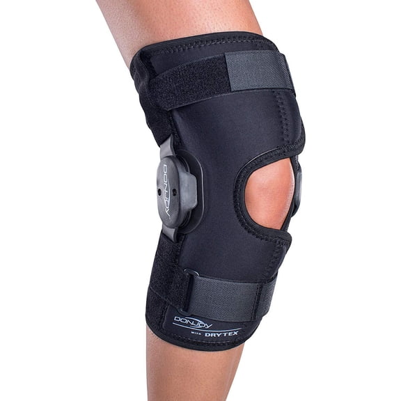 Donjoy Deluxe Hinged Knee Compression Brace, Drytex Wrap Around, Large Size: 21 Inches - 23.5 Inches, Black