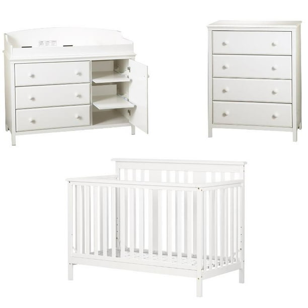 3in1 Convertible Crib Set with Changing Table and Dresser Chest in