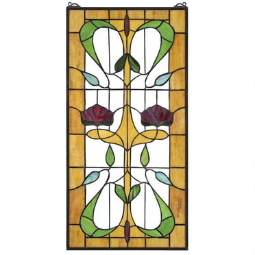 Design Toscano Celtic Knot Stained Glass Hanging Panel - 9x35 Inch Amber Gothic Arch Window Decoration