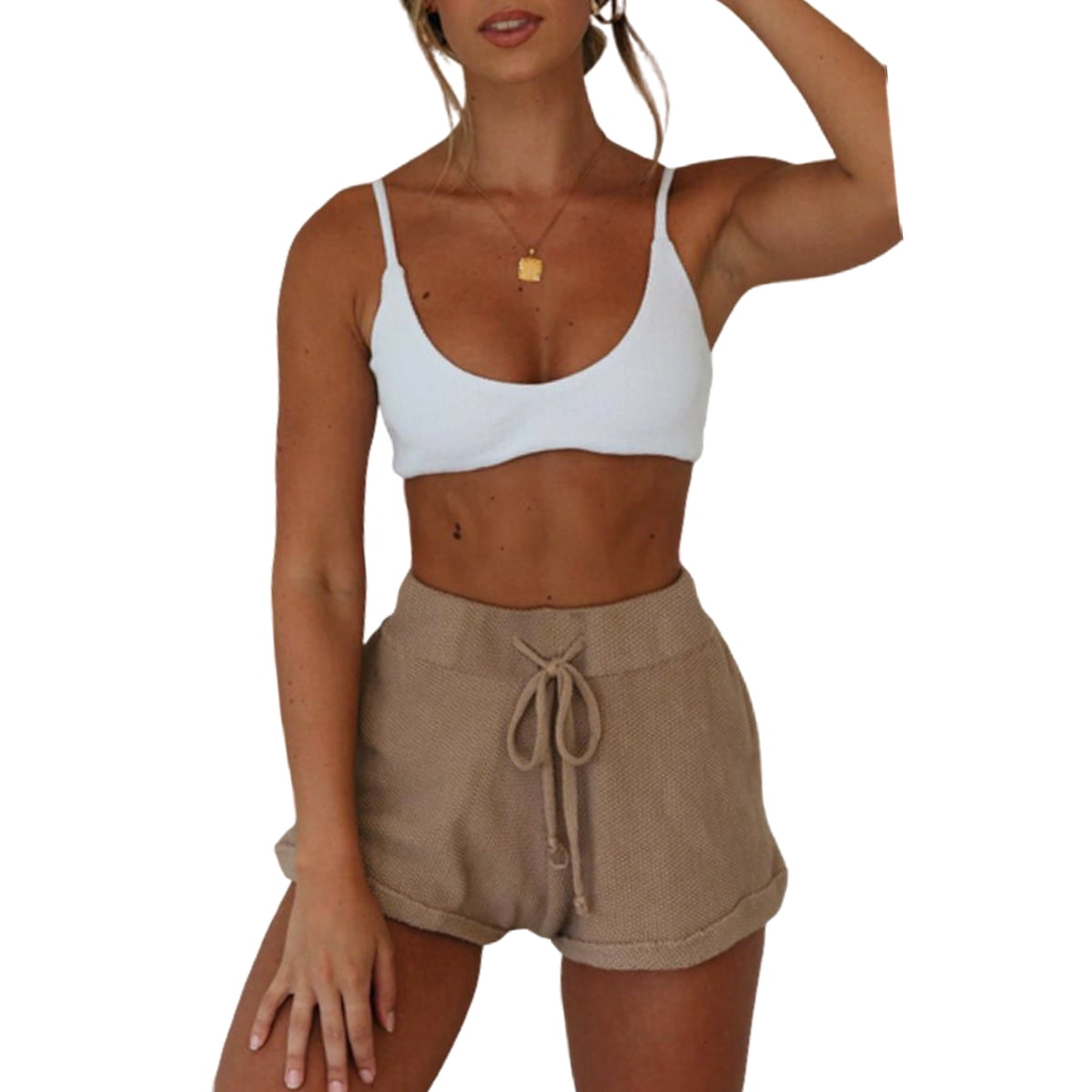 women's knit shorts with elastic waist