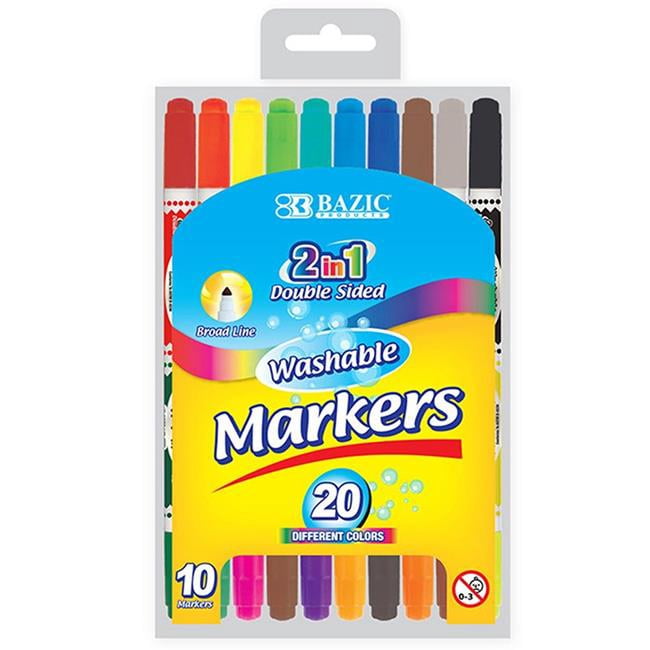 Bazic Products BAZ1234-12 Washable Markers Double Tip 10 Color - Pack of 12