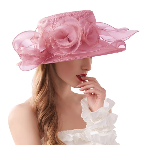 TELOLY High Tea Hats for Women, Derby Hats for Women, Classy Organza Church Tea Party Wedding Kentucky Fascinator Hat UV Protection Sun Hats Church Hat Red One Size