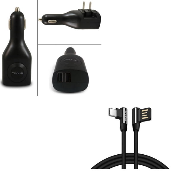 6ft Type-C Angle USB Cable w 2-Port USB Car Home Charger for OnePlus 9, Nord N200 5G/N100/N10 5G, Pro Phone - Charger Cord USB-C Power, 2-in-1 Power O1A for OnePlus 9, Nord N200 5G/N100/N10 5G, Pro