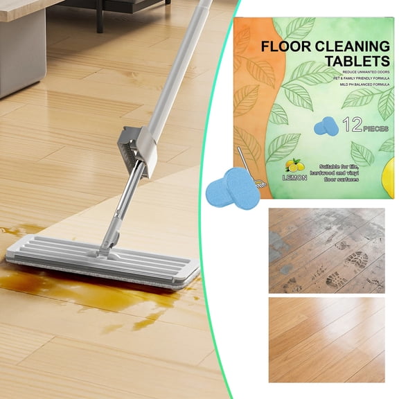 12Pcs Floor Cleaning Tablets, Floor Cleaner for Mopping Tile, Hardwood, Laminate, Vinyl in Home, Kitchen, Bathroom, Suitable for All Cordless Wet Dry Vacuum Cleaner, Lemon Scent