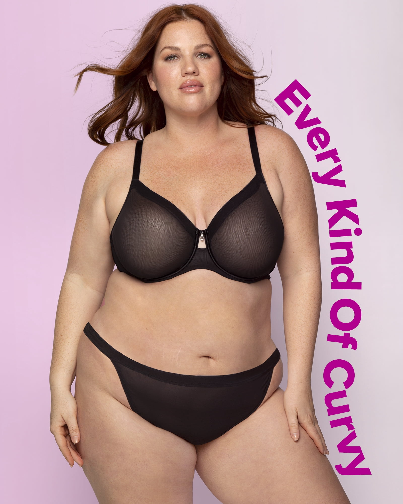 Curvy Couture Women's Plus Size Sheer Mesh Full Coverage Unlined Underwire Bra