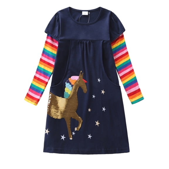HomeGardon Girls Dress,Toddler Dress for Girls Girls Dresses Casual Spring Fall Winter Cotton Long Sleeves Netting Tshirt Dress Clothes,4Y-8Y