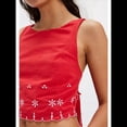 thumbnail image 4 of Blusa de Mujer Sin Mangas con Cuello Redondo, Dobladillo Ondulado con Colores Contrastantes y Bordado Rojo M, 4 of 8