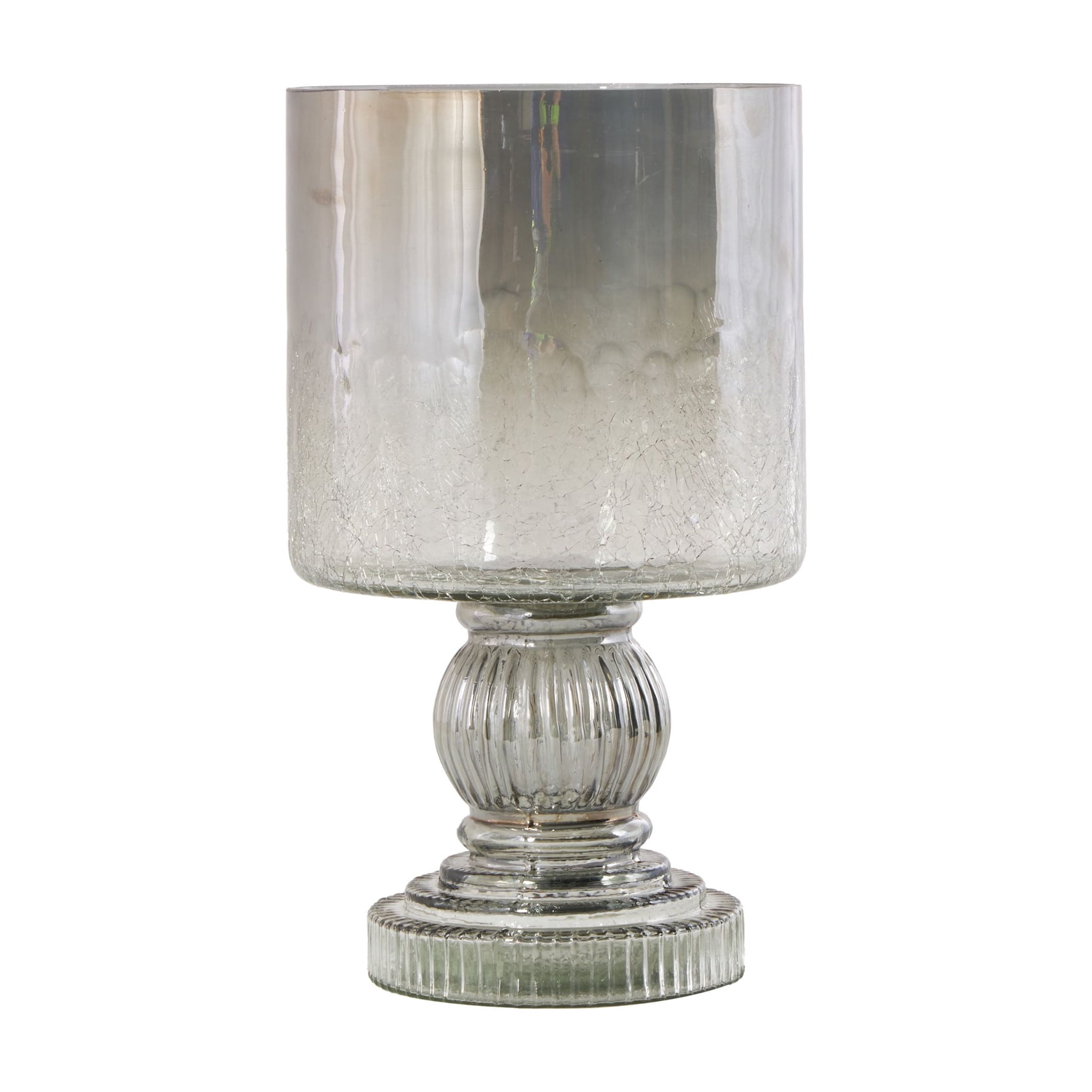 DecMode Black Glass Handmade Turned Style Pillar Hurricane Lamp with Smoked Glass Finish