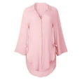 thumbnail image 4 of vigerkar Women Casual V Neck 3/4 Sleeve Button Down Shirts High Low Oversized Summer Beach Blouse Tops for Women Pink, XXL, 4 of 6