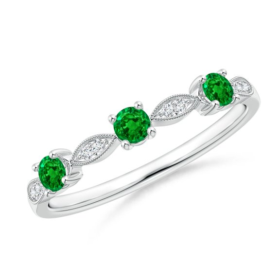 ANGARA Lab-Grown Emerald & Diamond Marquise and Dot Ring in 925 Sterling Silver for Women (Size-2.7mm) | May Birthstone Jewelry for Her | Lab Grown Emerald Ring