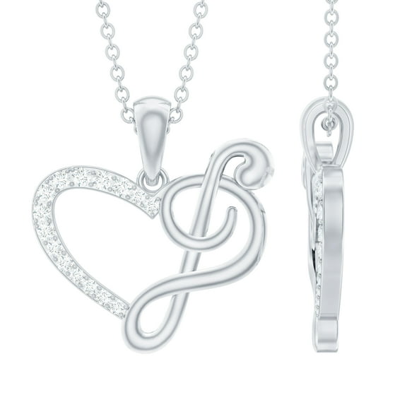 Rosec Jewels Natural Diamond Heart Pendant Chain with Music Note - HI-SI Quality - Ready to Gift for Valentines Day, 925 Sterling Silver