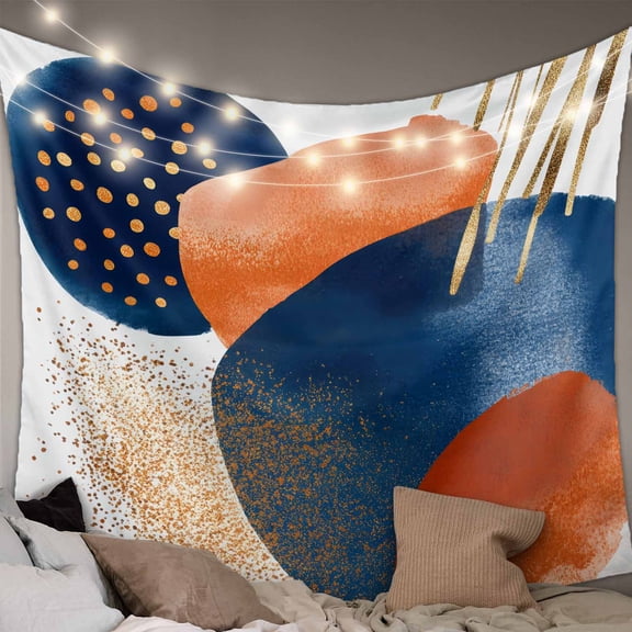 Navy Blue Burnt Orange Large Tapestry for Bedroom Wall Hanging Tapestry, Abstract Modern Geometric Ceiling Backdrop Tapestries Poster Blanket Wall Decor for Teens Room Living Room Dorm 85" x 90"