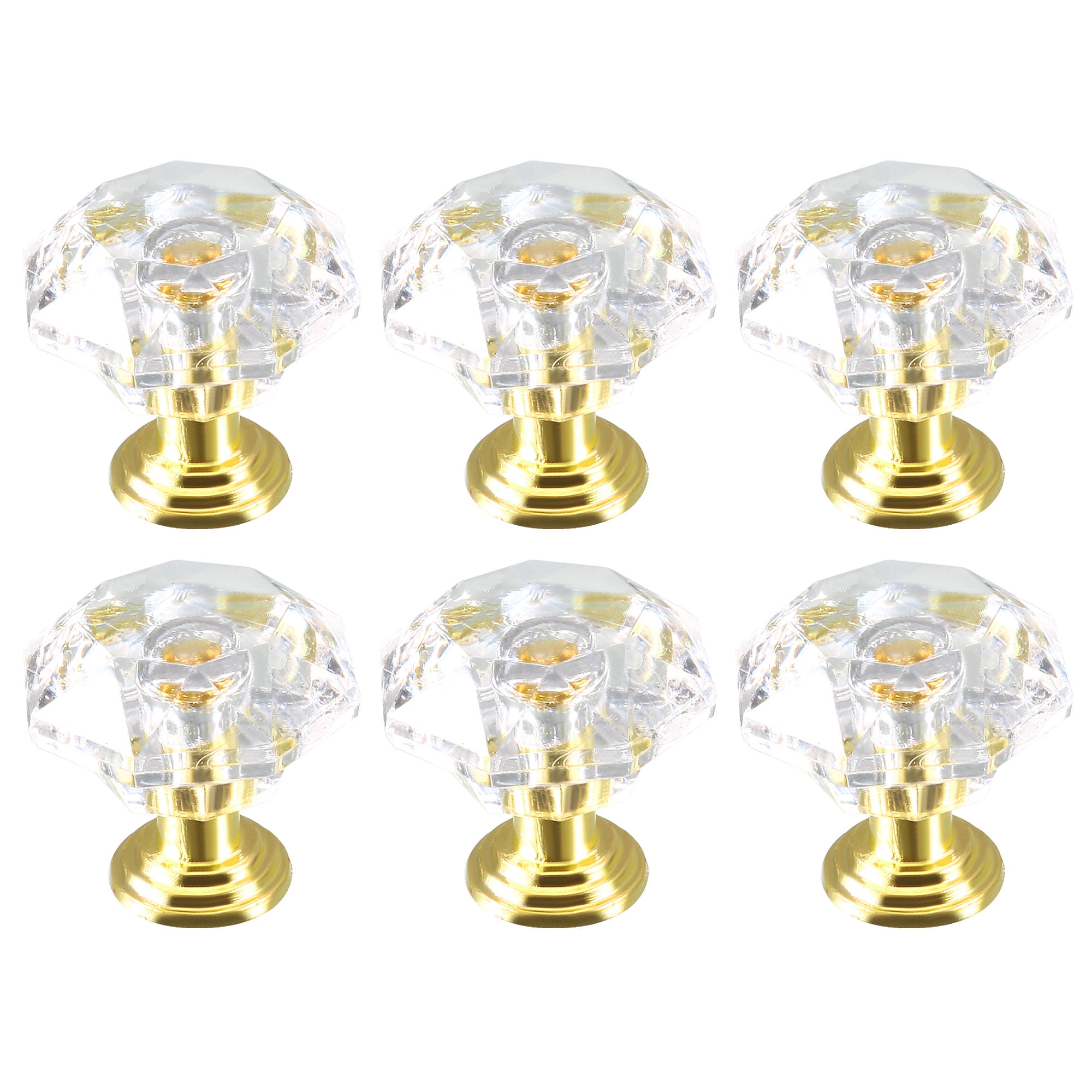 Uxcell Plastic Faux Crystal Cabinet Pull Knob Diamond Cutting Clear 6 Pack