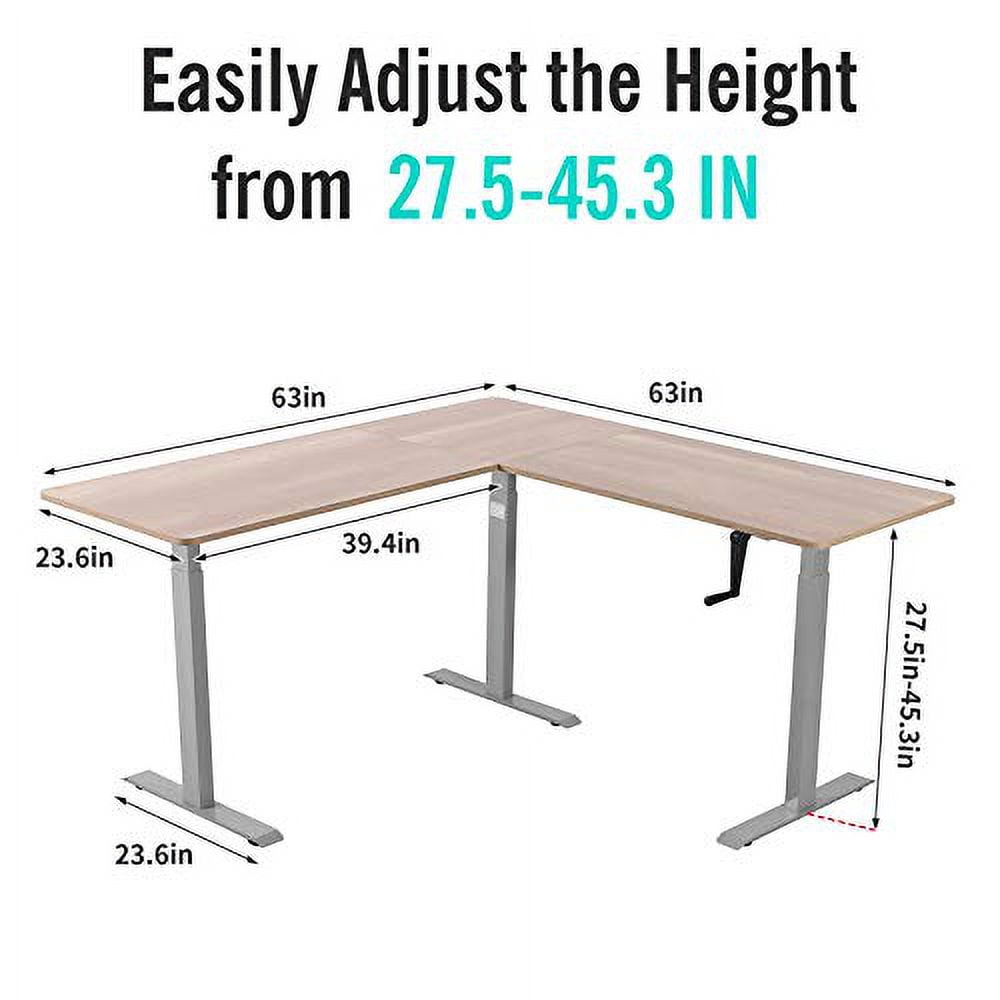 UNICOO® L Shaped Crank Height Adjustable Standing Desk, Sit to Stand up Corner Desk, L-Shaped Standing Workstation (Grey Frame/Antique Oak Top - L Shape Crank)