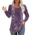thumbnail image 1 of Chemises pour Femmes Liquidation Chemise en Polyester pour Femmes Hauts d'Automne pour Femmes Coupe Ample Chemises à Manches Longues Plissées Blouse Décontractée à Col Rond Imprimé Floral T-Shirts Grande Taille, 1 of 7