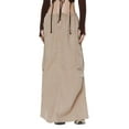thumbnail image 1 of Liacowi Women Juniors Long Cargo Skirt Drawstring Low Rise Solid Pockets Hippie Harem Skirt Streetwear Skirt, 1 of 9