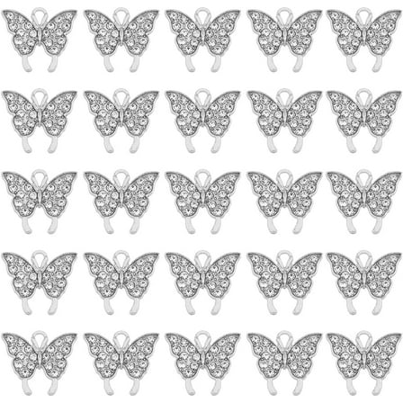 1box 50Pcs Butterfly Charm Animal Alloy Rhinestone Pendant Accessories Animal Charms Craft Supplies Jewelry Hanging Dangle End Charms Diy Necklace Bracelet Earrings for Jewelry Making