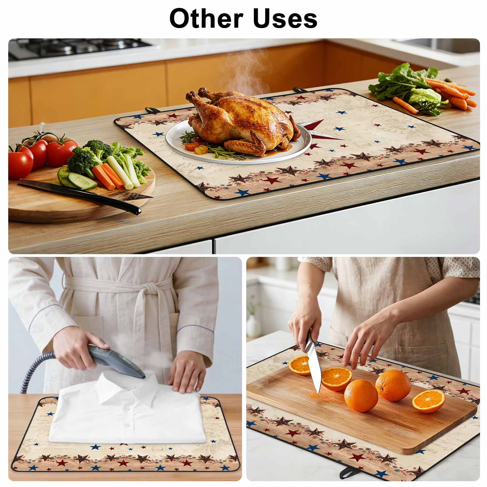 Independence Day Stove Top Cover for Electric Stove, Heat-proof & Non Slip Glass Top Stove Cover Protector, Rustic Texas Star Farmhouse Wooden Kitchen Flat Cooktop Rubber Mat 24x21 Inches