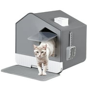 SuperDeal Cat Litter Box with Litter Mat and Scoop Extra Large Odor Control Easy Clean Gray