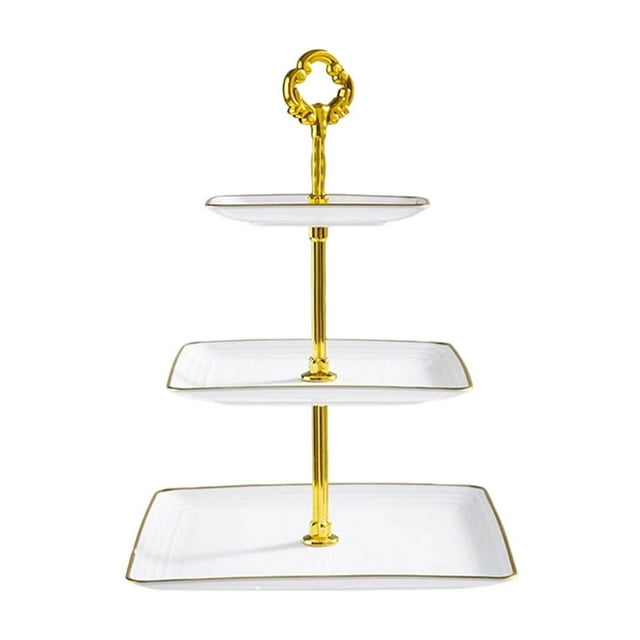 3 Tier Dessert Stand under $5! CQCYD 3-Tier Cupcake Stand with Rim, Rectangular Serving Tray for Desserts, Multi-Level Party Platter for Snacks, Plastic Tiered Stand for Wedding and Tea Party
