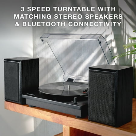 Victrola Montauk Bluetooth Record Player with 3 speed Turntable and Bookshelf Speakers - Black