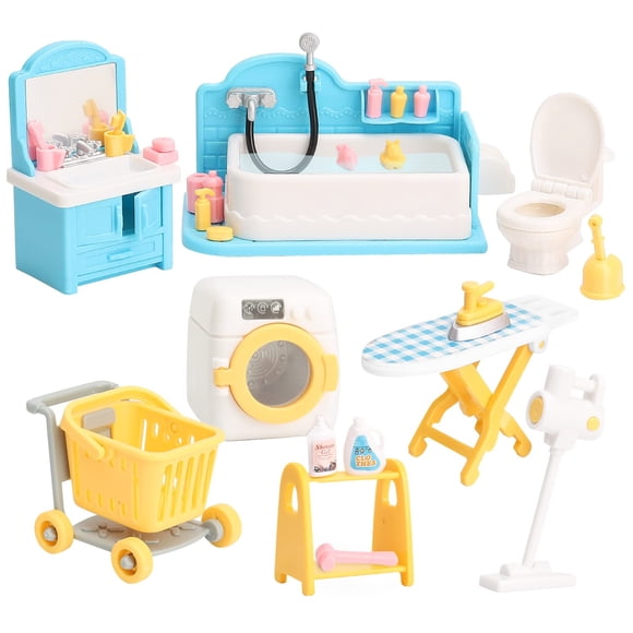 Juego de muebles para casa de muñecas para niños, juguetes en miniatura, accesorios para casa de muñecas, juguetes de simulación para niños, niñas y niños pequeños a partir de 3 años con baño