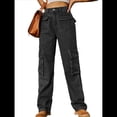 thumbnail image 2 of Pantalones Cargo de Cintura Alta para Mujer, Pantalones Casuales de Pierna con 6 Bolsillos. Gris Negro XXL, 2 of 7