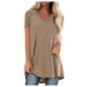 thumbnail image 2 of Camiseta casual con cuello en V superior para mujer, paño de verano suelto de lino de algodón, caqui, M Eigraketly AP001830-26, 2 of 7