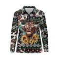 thumbnail image 3 of Uorisanigo Aztec Tribe Cow Women's Golf Shirt Size S Casual Breathable Hiking Running Workout Tops Relaxed Long Sleeve Quarter Zip Pullover for Women, 3 of 7