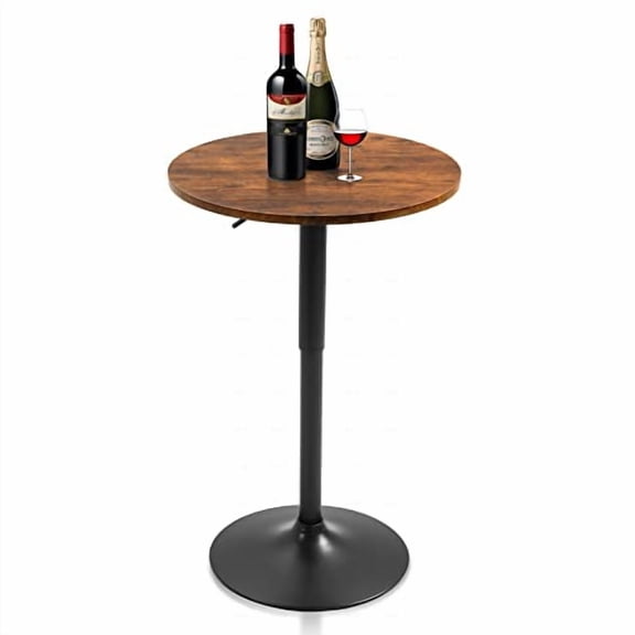 23.6" Round Bar Table, Adjustable Height Bar Table, Modern Cocktail Bar Table with MDF Top and Metal Base, Bistro Pub Table Suitable for Café, Kitchen Island, Bar Counter, Brown