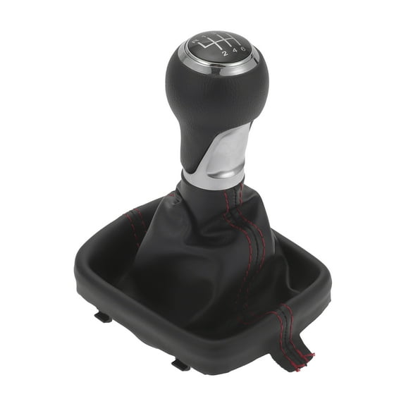 Unique Bargains Gear Shift Knob with Cover 6 Speed Manual Stick Shifter for Audi A3 8P Faux Leather Chrome Red Black