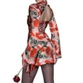 thumbnail image 4 of Qmyliery Women Bodycon Dress, Floral Print High Neck Hollow-Out Long Flared Sleeve One-Piece for Ladies, Red, 4 of 9