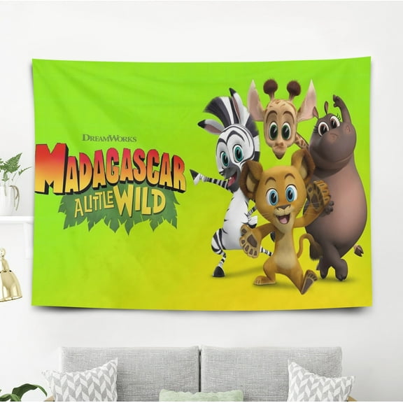 Tapestry for Madagascar A Little Wild Bedroom Dorm wall hanging Funny Poster Backgrounds Banner Party Wall Art Decorations Kids Girls Teens Gifts Cute 40×60 inch