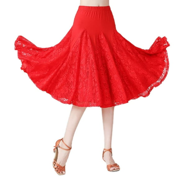 YM YOUMU Women Lace Midi Ballroom Dance Skirt Latin Salsa Modern Tango Swing Dancewear