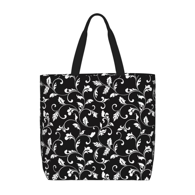 Fotbe Black White Leaves Bolsa Tote con Estampado para Mujer, Bolsos con Cremallera, Bolsa de Hombro Casual de Gran Capacidad con Bolsillos Internos