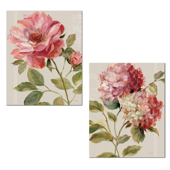 Beautiful Blooming Rose and Hydrangea Flower Print Set by Lisa Audit; Floral Decor; Two 11x14in Poster Prints