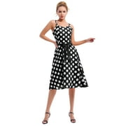 IBTOM CASTLE Women Vintage Polka Dots Spaghetti Strap Dress 1950s Rockabilly Cocktail Tea Party Homecoming Swing Dresses M Black