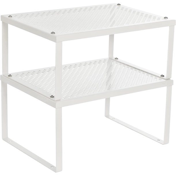 Estante para especias, organizador de estantes para gabinetes, organizador de estantes, organizador de encimera, elevador de estantes, apilable, expandible, juego de 2 estantes de metal para encimera