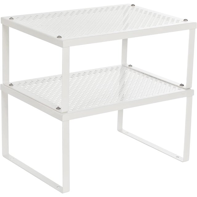 Estante para especias, organizador de estantes para gabinetes, organizador de estantes, organizador de encimera, elevador de estantes, apilable, expandible, juego de 2 estantes de metal para encimera