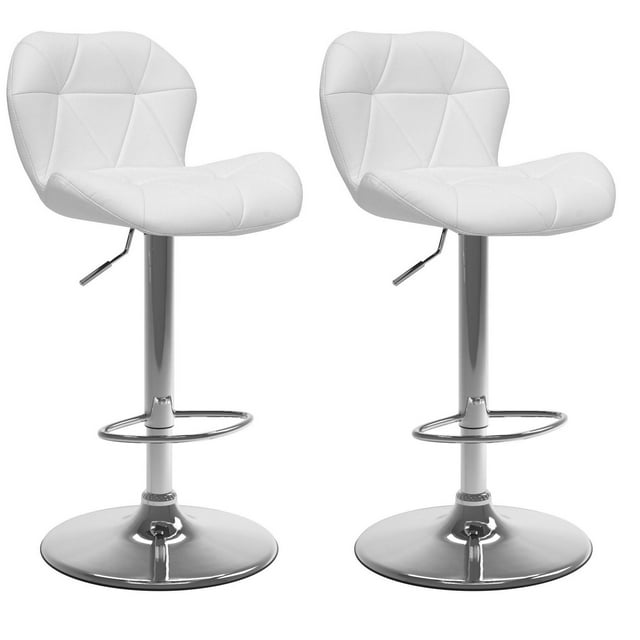 CorLiving Mateo Faux Leather Geometric Tufted Adjustable Height Indoor Swivel Bar Stools Set of 2