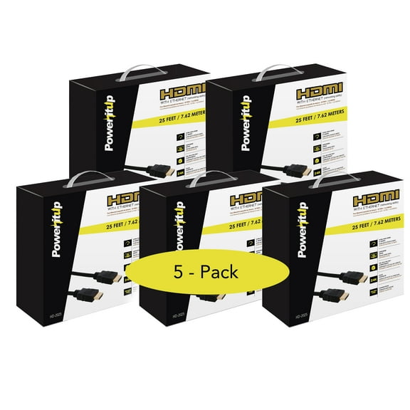 Power It Up 25ft. HDMI v2.0 Cable with Ethernet - Package of 5 Cables