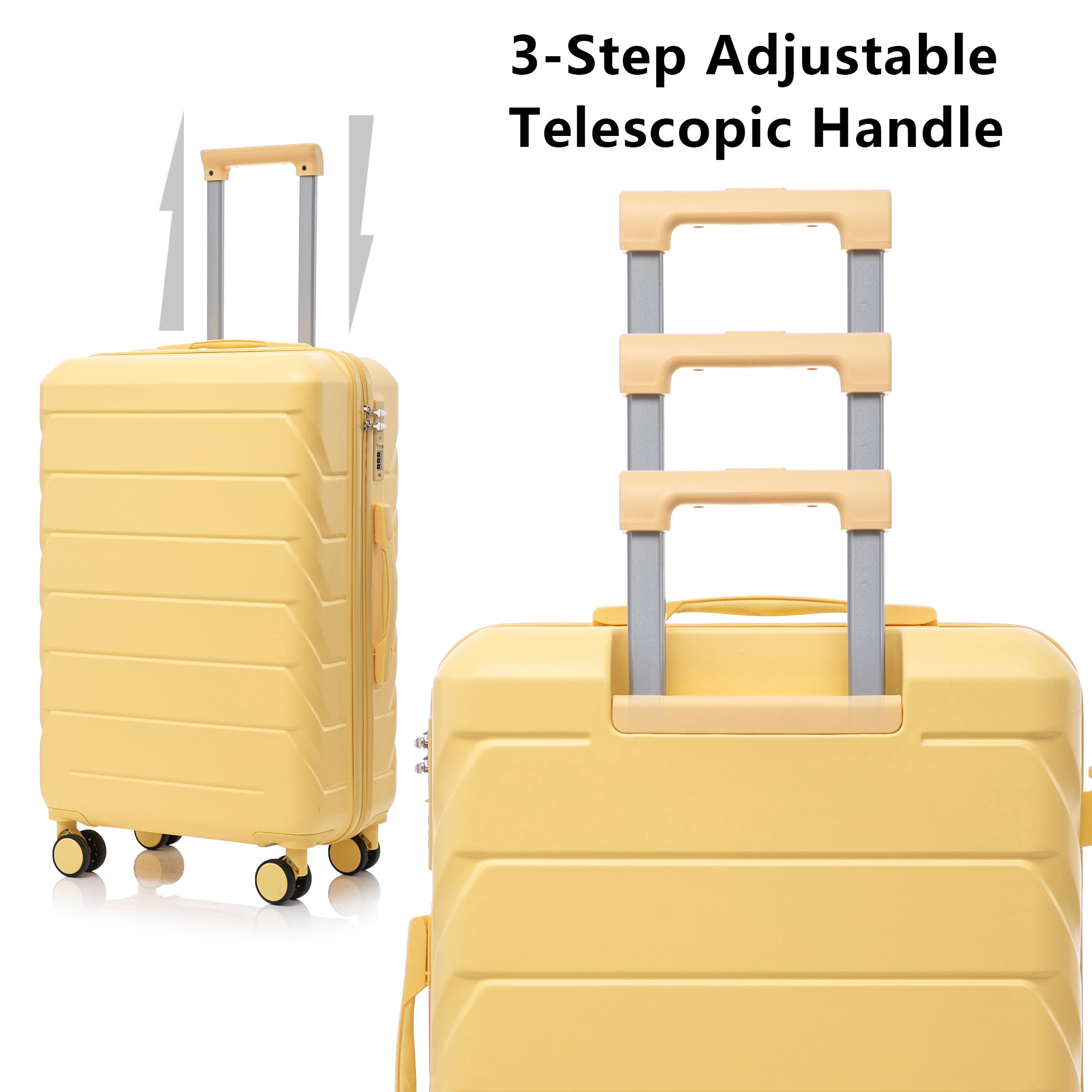 Alvantor 3Pcs Luggage Set, ABS Hardside Spinner Suitcase with Combination Lock, 20/24/28 Inch, Yellow