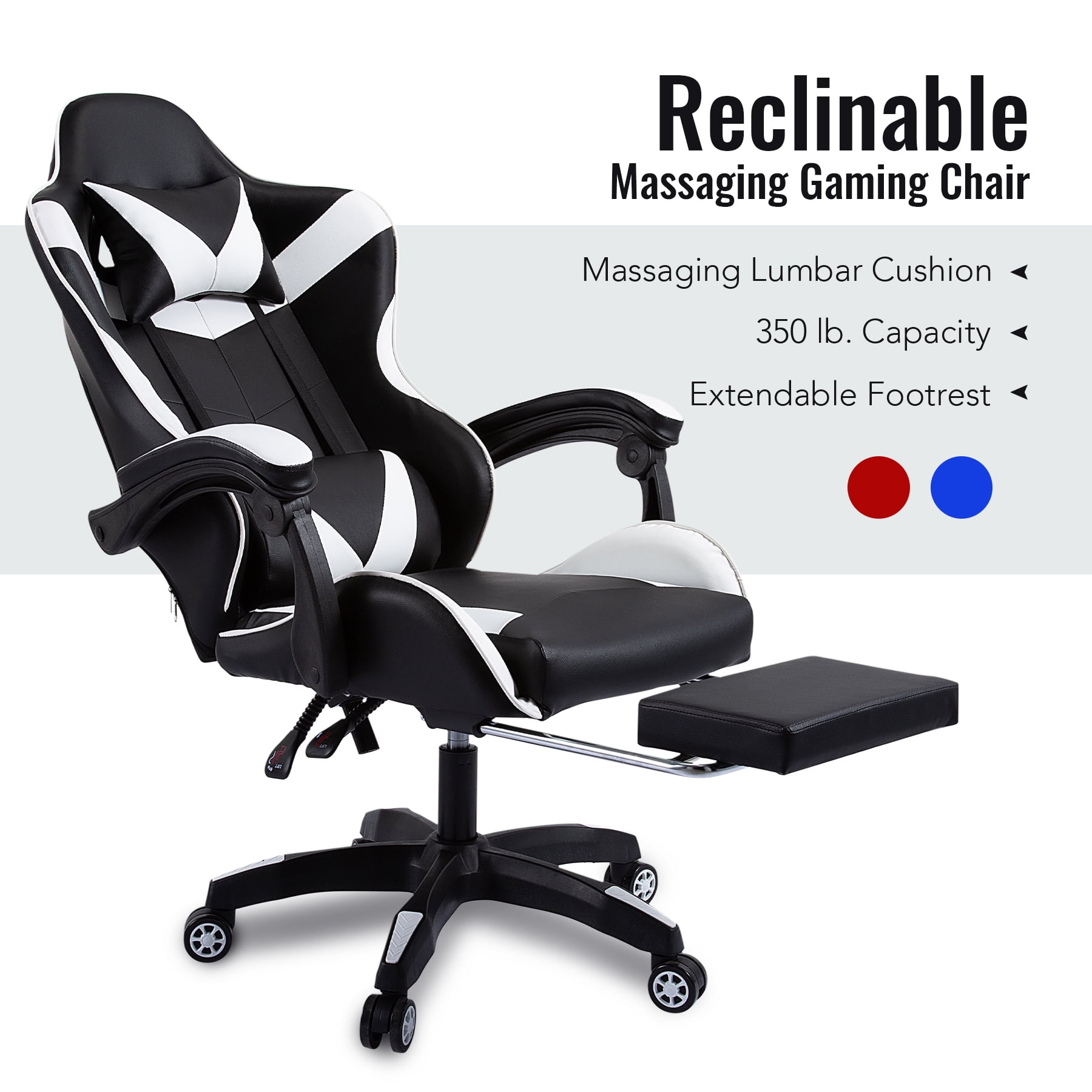 Ergonomic Computer Gaming Chair Massage & Extendable Footrest for Adults Office 