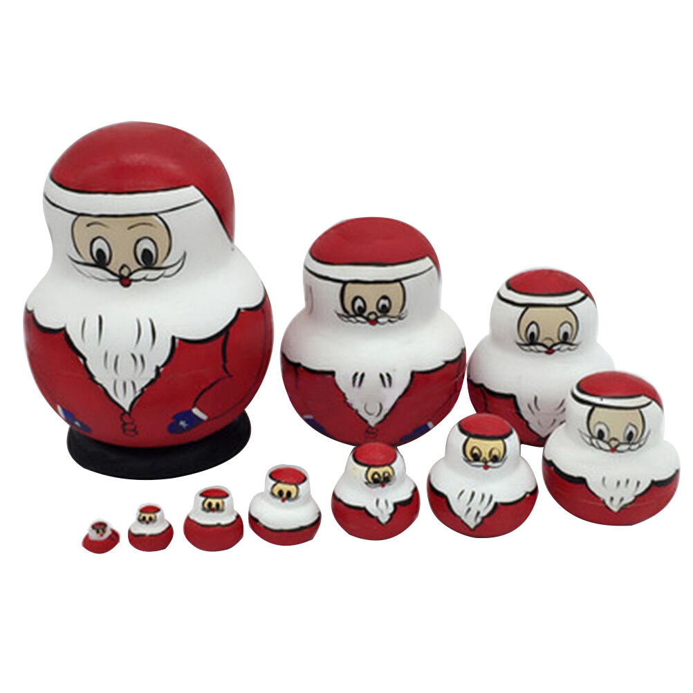Bestonzon 10PCS Santa Claus Snowman Russia Nesting Dolls Puzzle Wooden