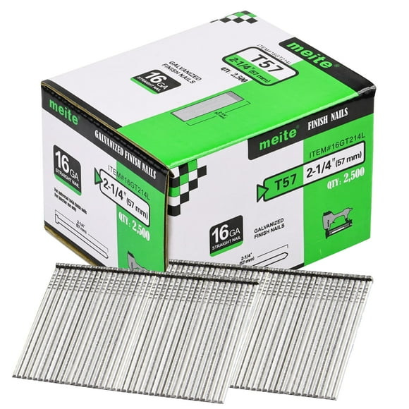 meite 16 Gauge Finish Nails, 2-1/4-Inch Galvanized 16GA Finish Nails, Small Straight Finishing Nail for 16 Gauge Finish Nailer Guns (5 Boxes)