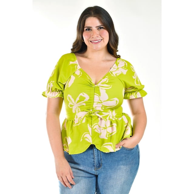 Blusa con Jareta Roman Fashion Tallas Extras 1761 Verde Lima 42