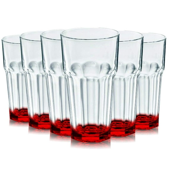 TableTop King 16 Ounce Cooler Glasses, Libbey Gibraltar Bottom Accent, Red, Set of 6