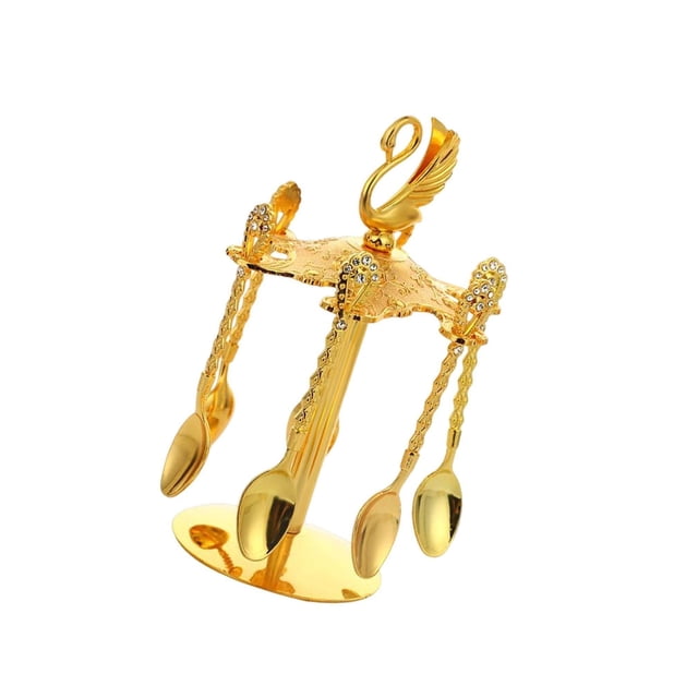 pitrice Swan Base Holder with 6 Spoon Teaspoon Coffee Spoons Stirring Spoon Stirring Spoon for Sugar Cake